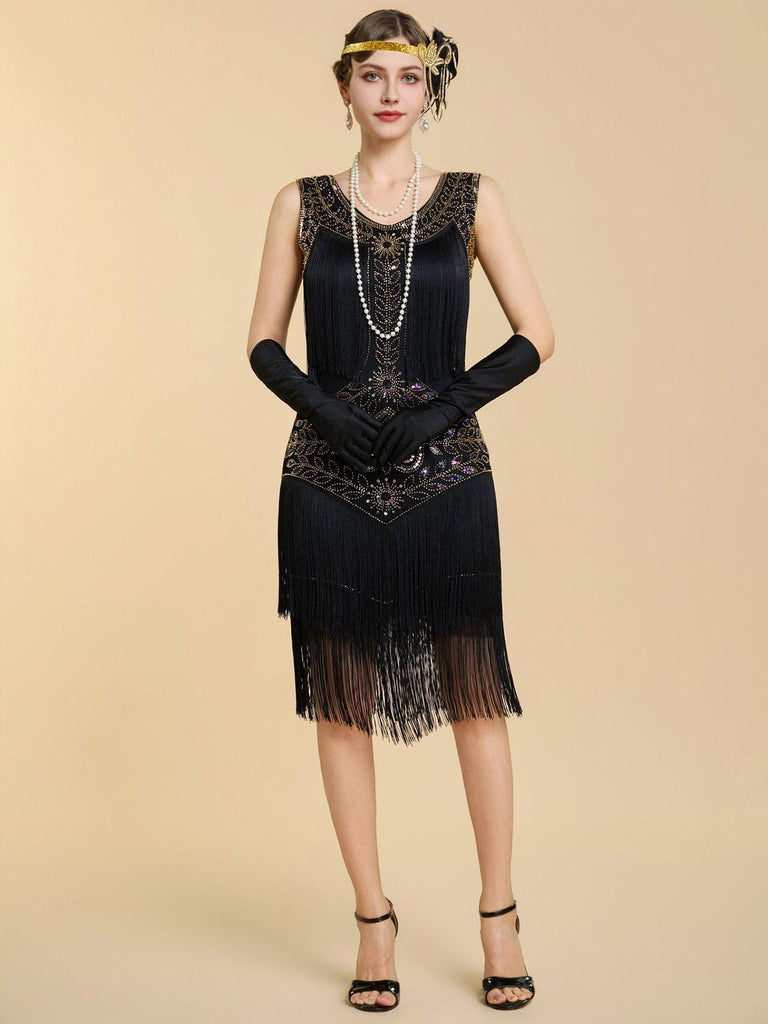20er Shiftkleid mit Pailletten und Fransen