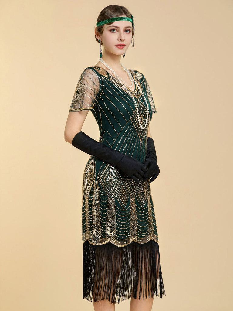 20er Gatsby Kleid mit Perlenfransen und Pailletten