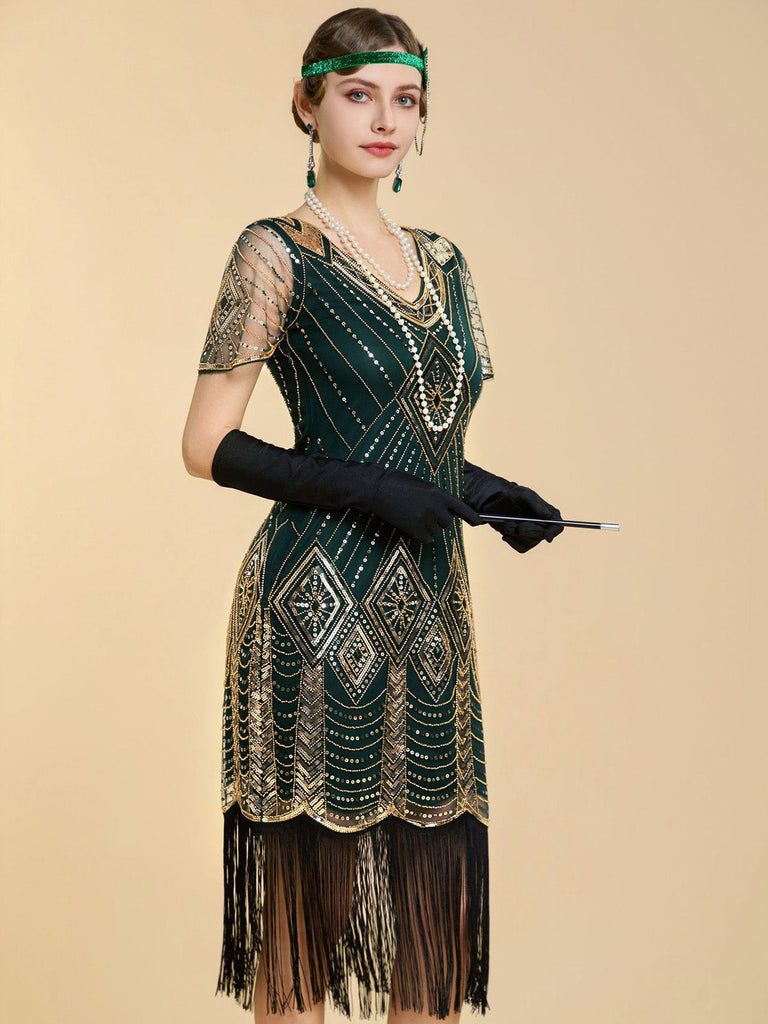 20er Gatsby Kleid mit Perlenfransen und Pailletten