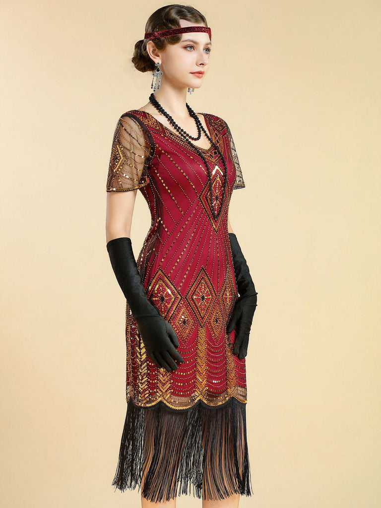 20er Gatsby Kleid mit Perlenfransen und Pailletten