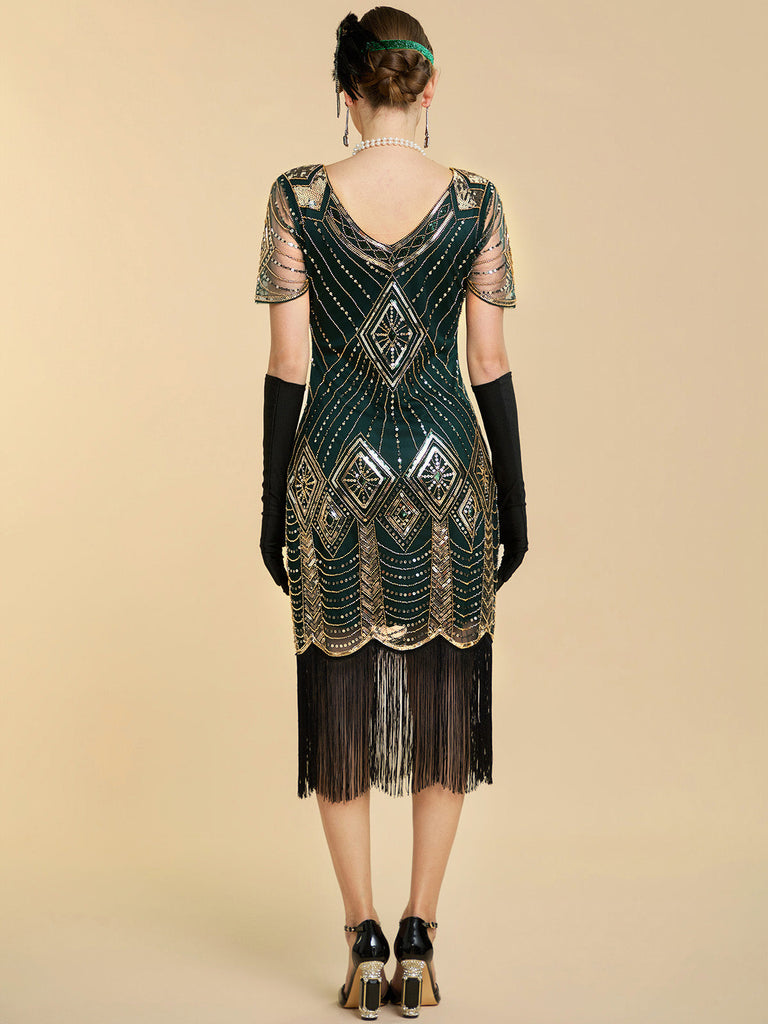 20er Gatsby Kleid mit Perlenfransen und Pailletten