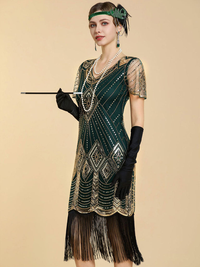 20er Gatsby Kleid mit Perlenfransen und Pailletten