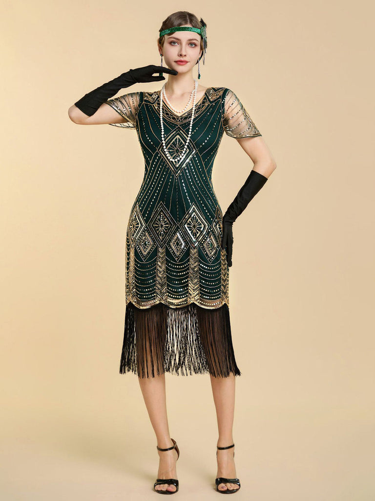 20er Gatsby Kleid mit Perlenfransen und Pailletten