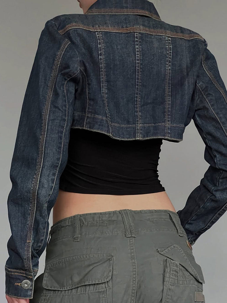 Blaue 50er Jeans-Jacke mit Reverskragen