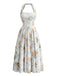 Gelbes 30er Kleid mit Neckholder und Blumen