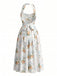 Gelbes 30er Kleid mit Neckholder und Blumen