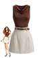 Braunes 60er Top & Wickelshorts Set mit Wasserfallausschnitt
