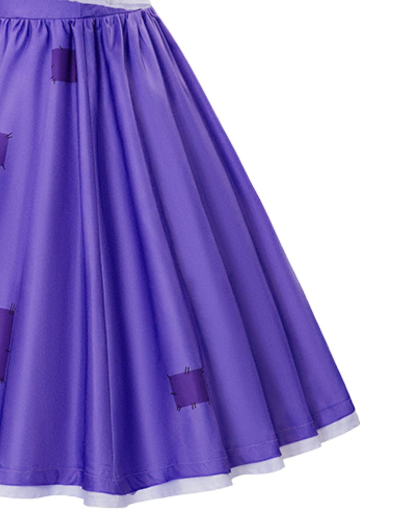Lila 50er Halloween Kleid mit Peter-Pan-Kragen und Patchwork