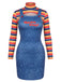 60er Kleid mit Hoher Ausschnitt und Streifen