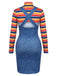 60er Kleid mit Hoher Ausschnitt und Streifen