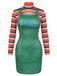 60er Kleid mit Hoher Ausschnitt und Streifen