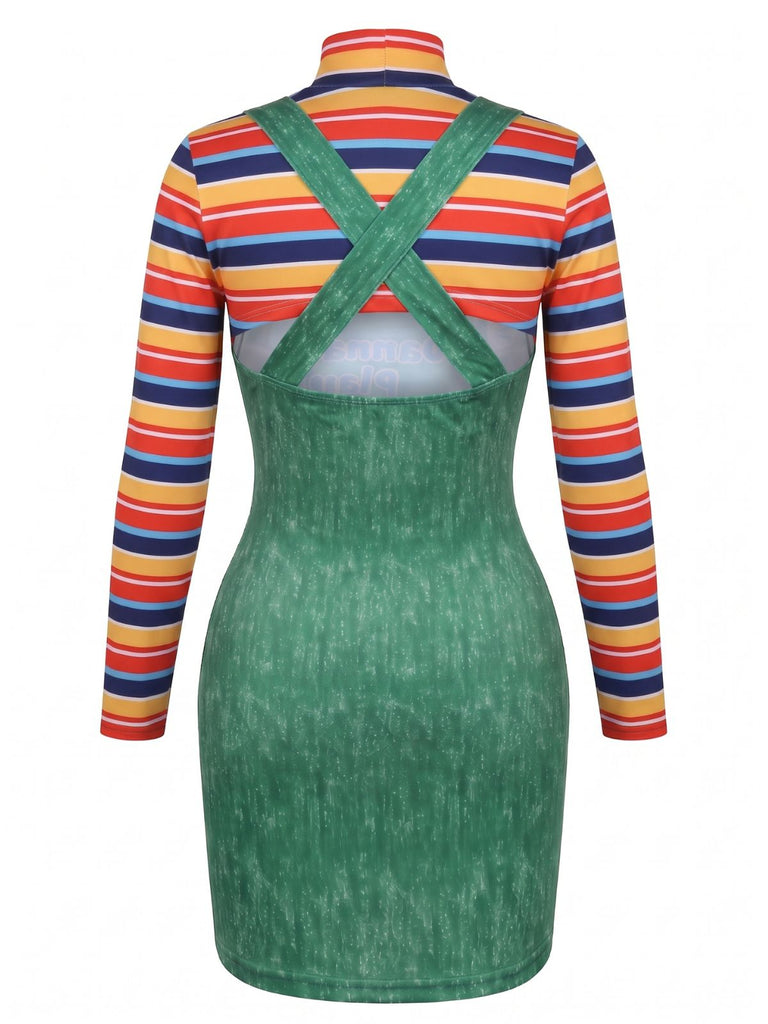 60er Kleid mit Hoher Ausschnitt und Streifen