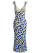 Blaues 30er figurbetontes Kleid mit Blumen und Neckholder