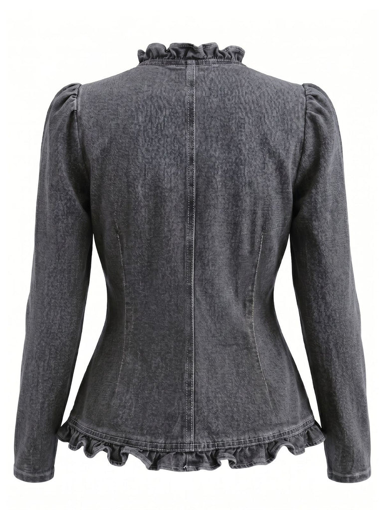 60er Jeans-Jacke mit Rüschen und Langarm