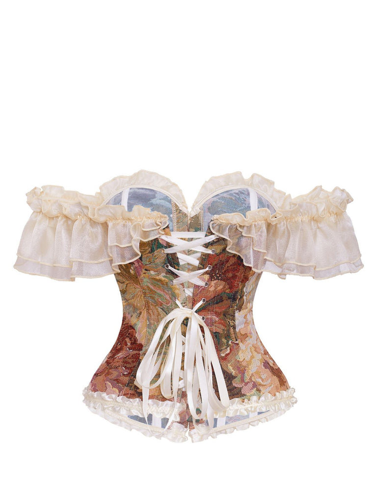 Mehrfarbiges 50er Vintage Korsett-Top mit Blumen