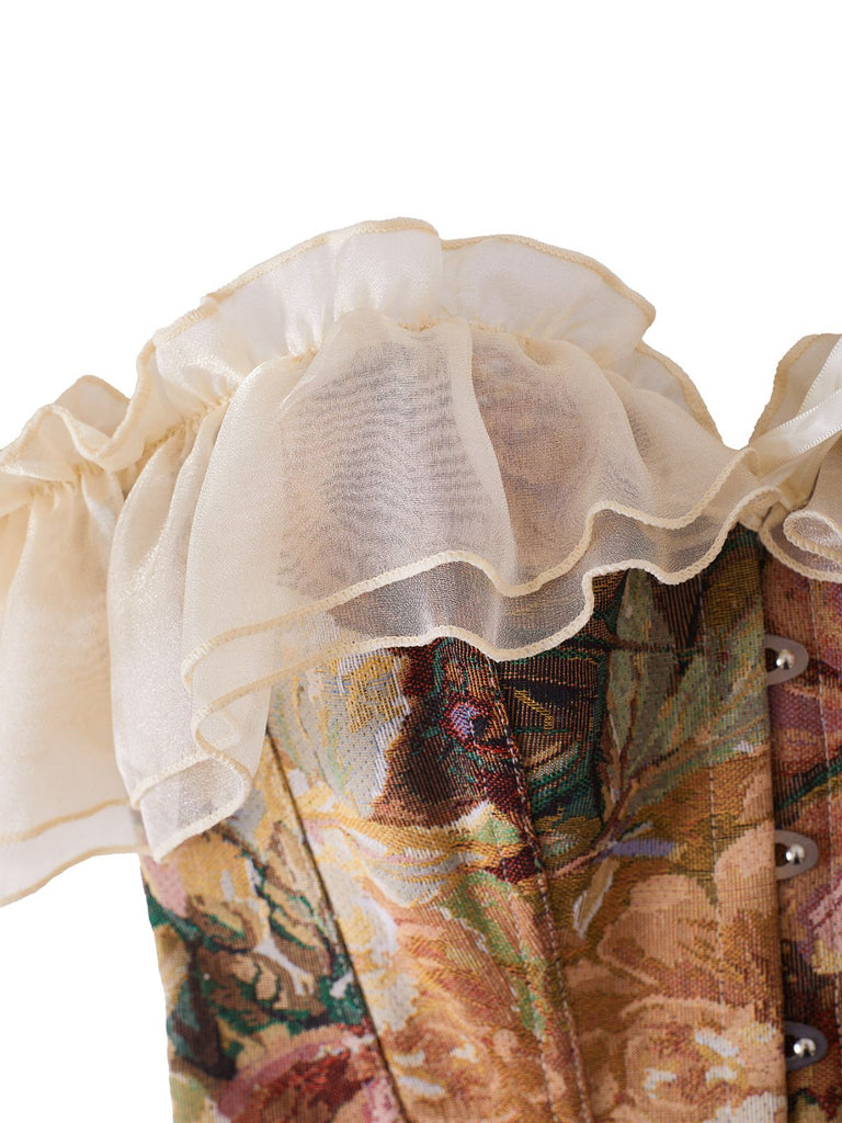 Mehrfarbiges 50er Vintage Korsett-Top mit Blumen