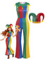 Mehrfarbiger 60er Halloween-Clown-Jumpsuit mit Patchwork und Hut