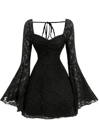 Schwarzes 50er Kleid mit Neckholder und Spitze