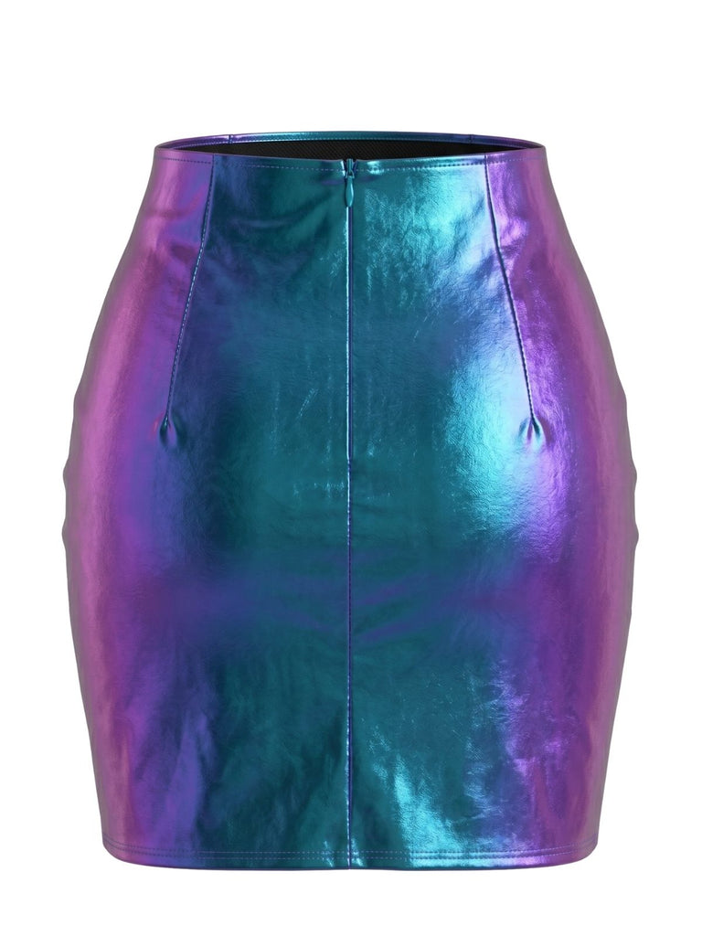 70er Metallic-Minirock mit Holografie und Seitenschlitz