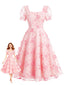 40er Kleid mit Blumenstickerei und Puffärmeln