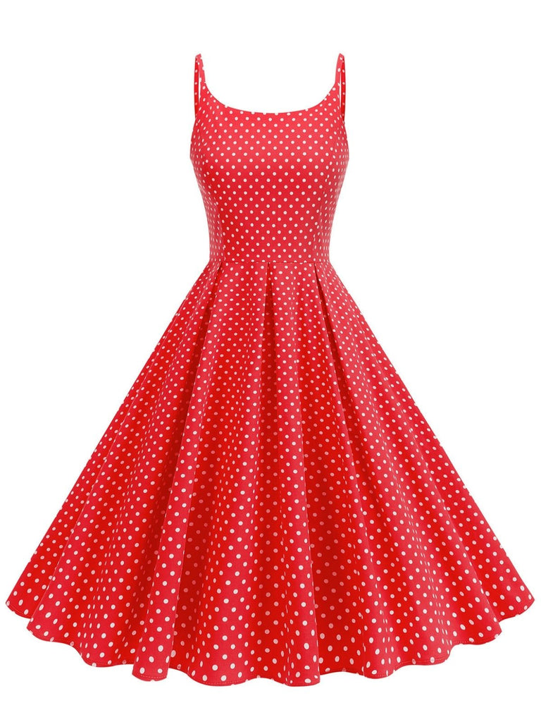 50er Swingkleid mit Spaghettiträger und Polka-Dots