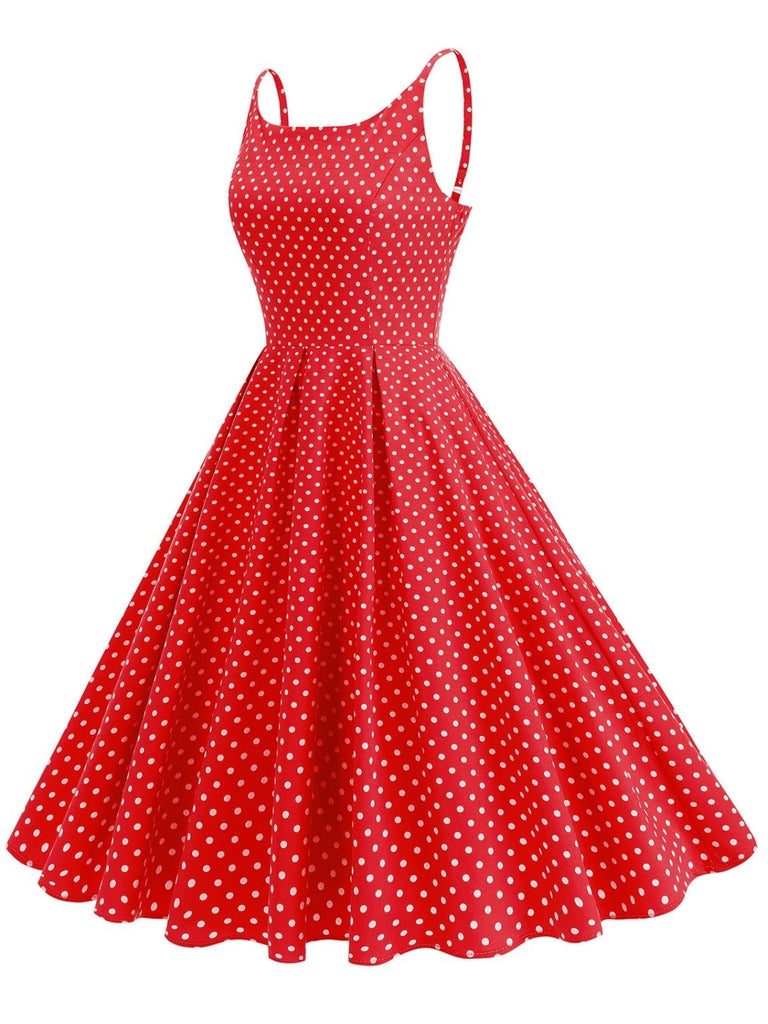 50er Swingkleid mit Spaghettiträger und Polka-Dots