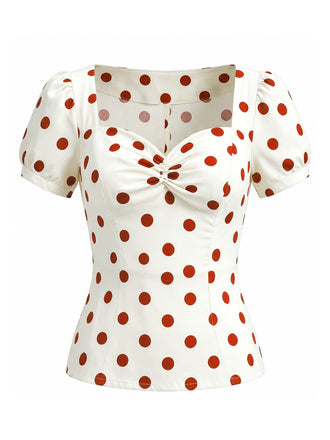 50er Top mit Polka-Dots und Puffärmel