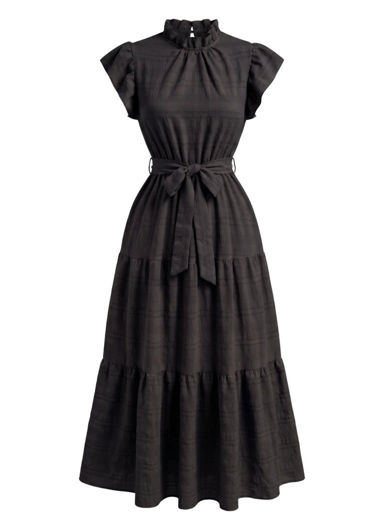 40er Kleid mit Stehkragen und Rüschen