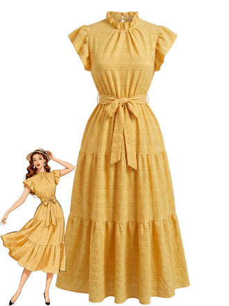 40er Kleid mit Stehkragen und Rüschen