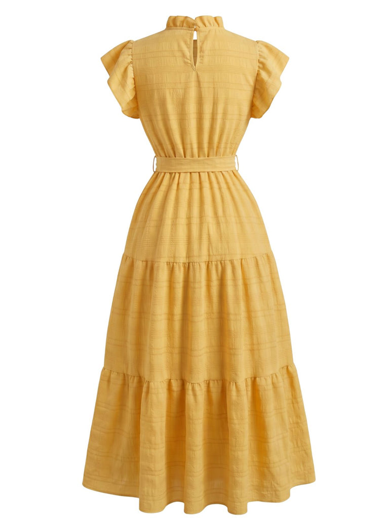 40er Kleid mit Stehkragen und Rüschen