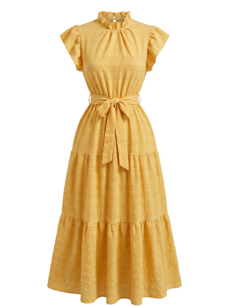 40er Kleid mit Stehkragen und Rüschen