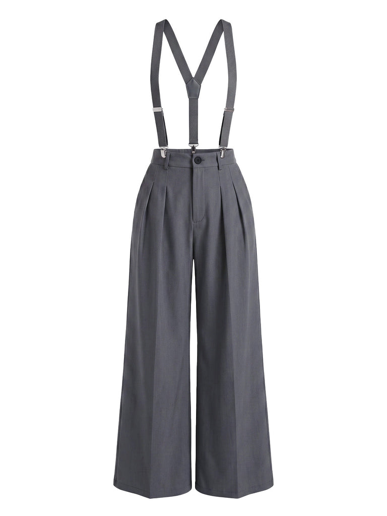 Grauer 60er Jumpsuit mit Hohe Taille und Plissee