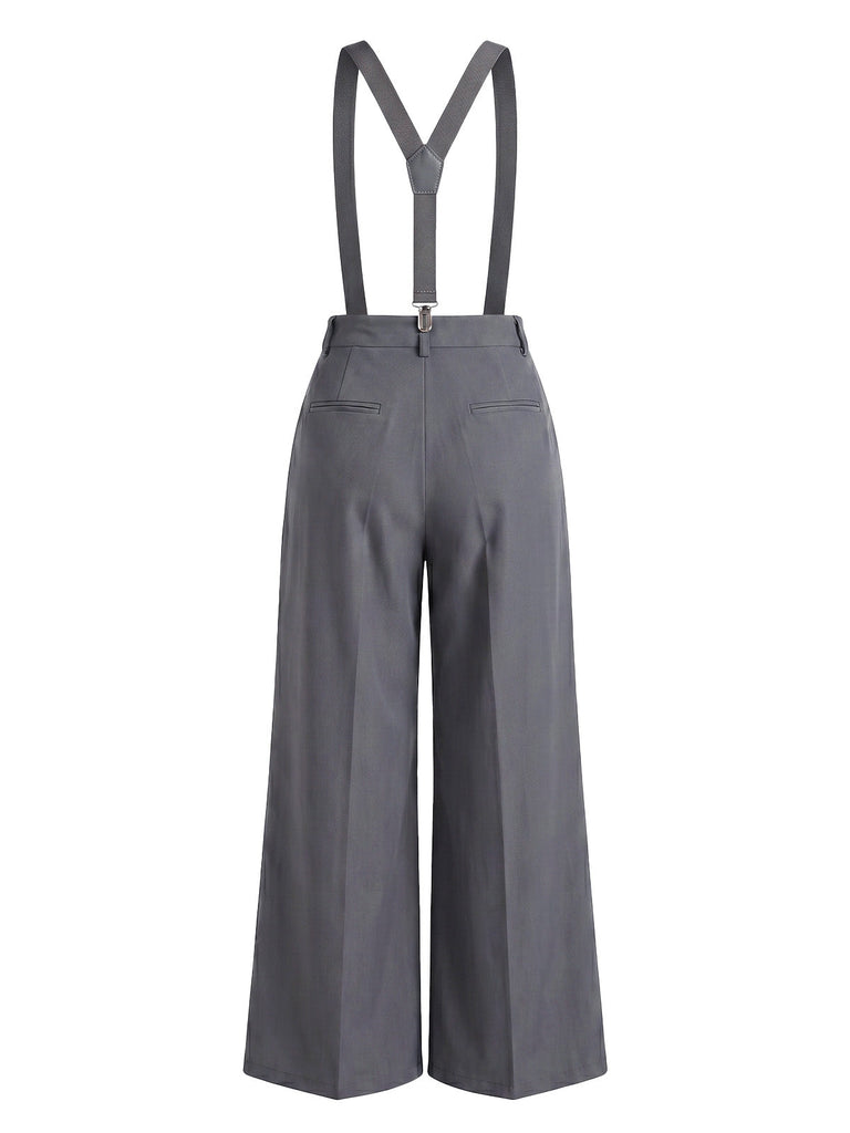Grauer 60er Jumpsuit mit Hohe Taille und Plissee