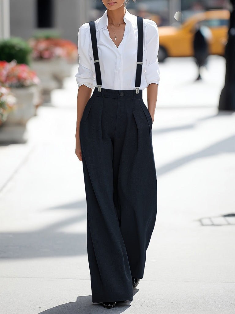 Grauer 60er Jumpsuit mit Hohe Taille und Plissee