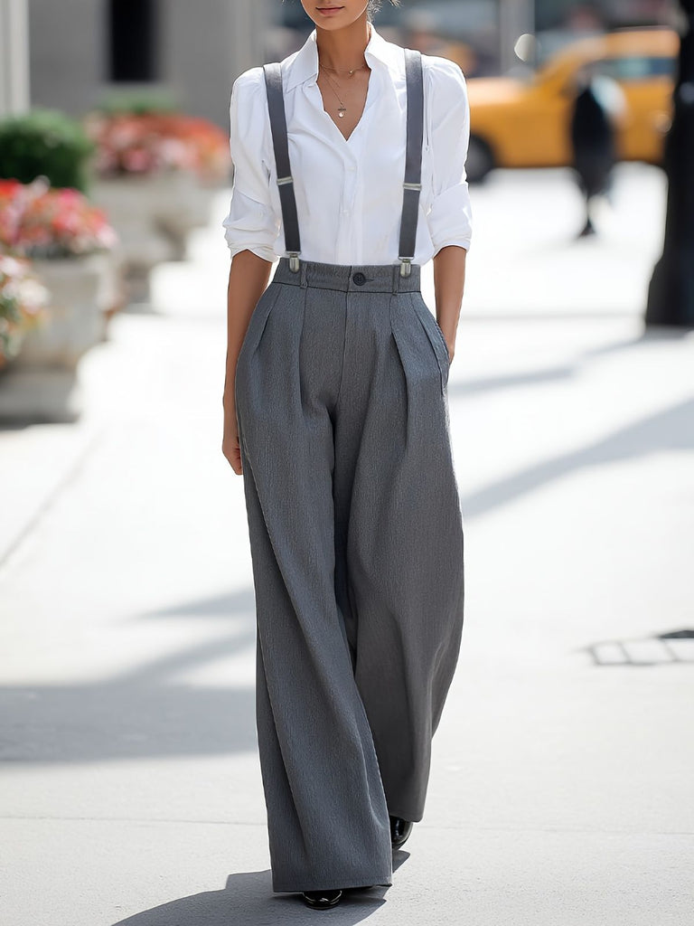 Grauer 60er Jumpsuit mit Hohe Taille und Plissee