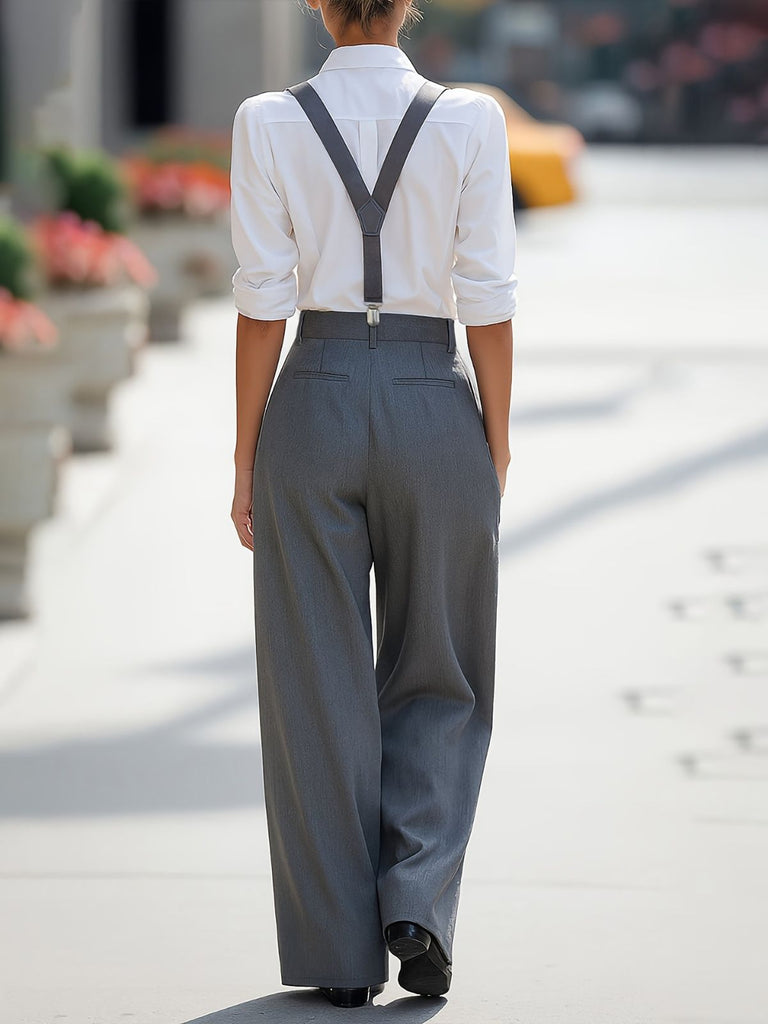 Grauer 60er Jumpsuit mit Hohe Taille und Plissee