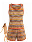 60er Strick-Tanktop & Shorts Set mit Chevron-Muster