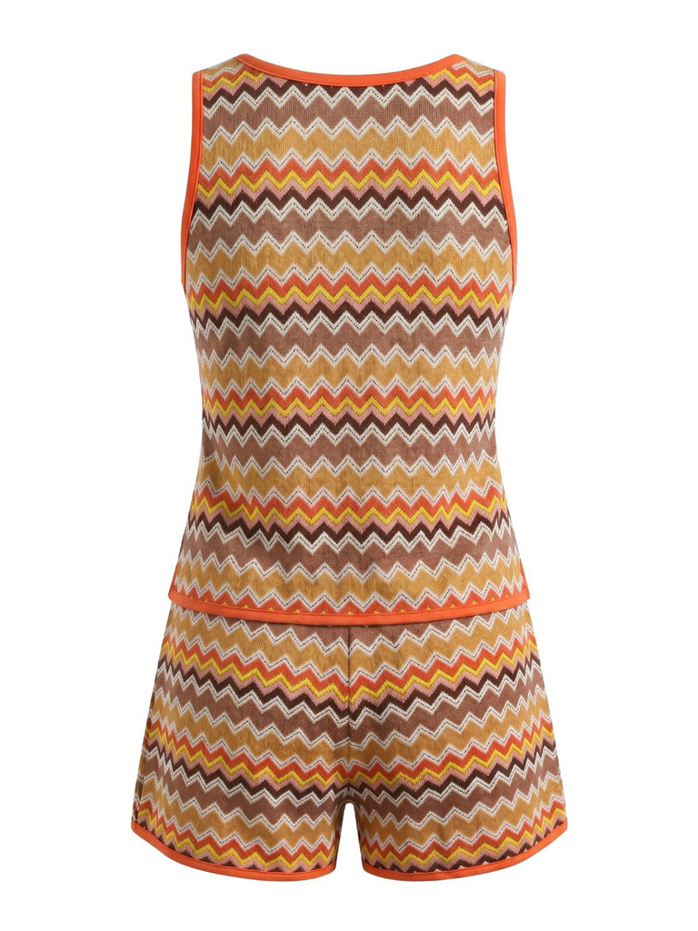 60er Strick-Top & Shorts mit Chevron und Tank