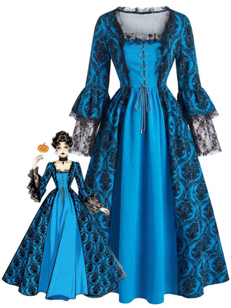 Schwarzes 50er Barockkleid mit Schnürung und Glockenärmeln