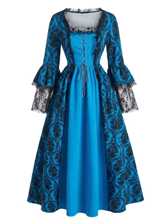 Schwarzes 50er Barockkleid mit Schnürung und Glockenärmeln