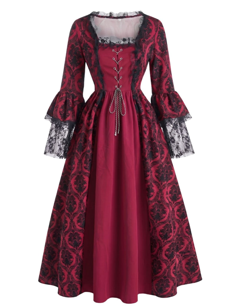 Schwarzes 50er Barockkleid mit Schnürung und Glockenärmeln
