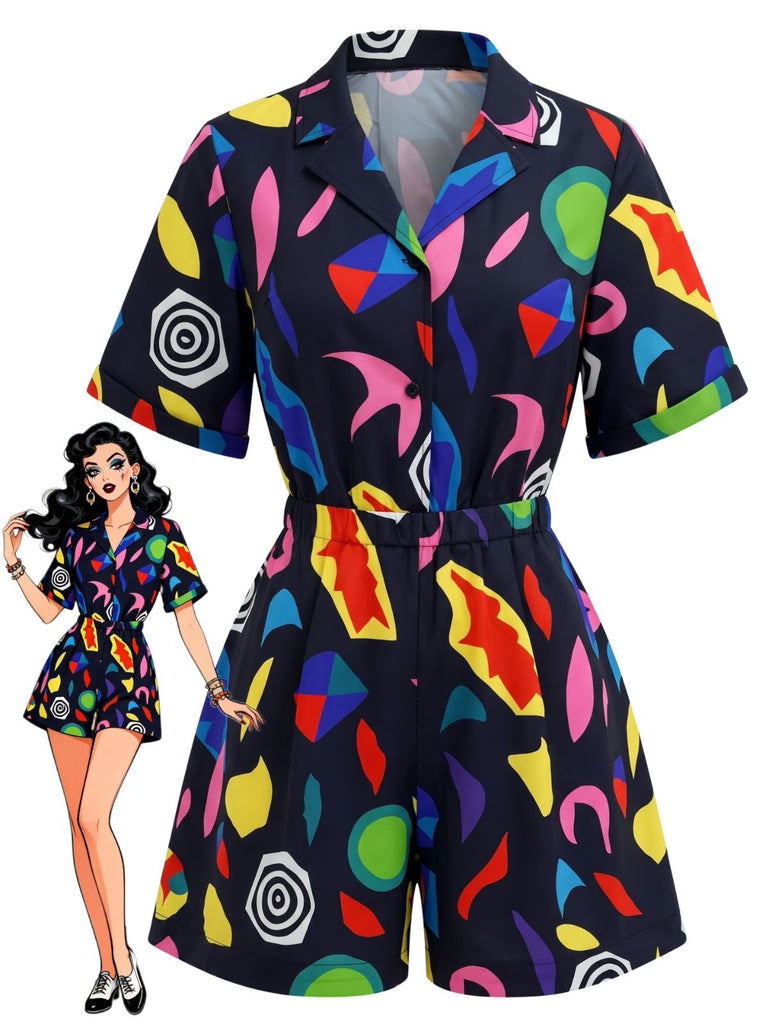50er Stranger-Things-inspirierter Romper mit geometrischem Print