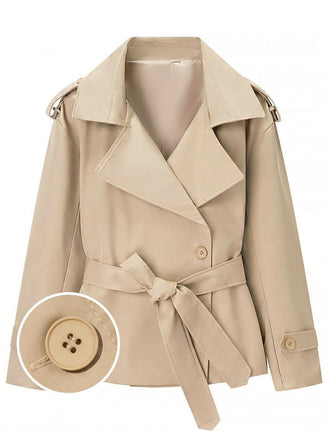 60er Trenchjacke mit breitem Revers und Bindegürtel