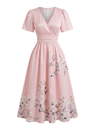 40er Kleid mit V-Ausschnitt und Blumen