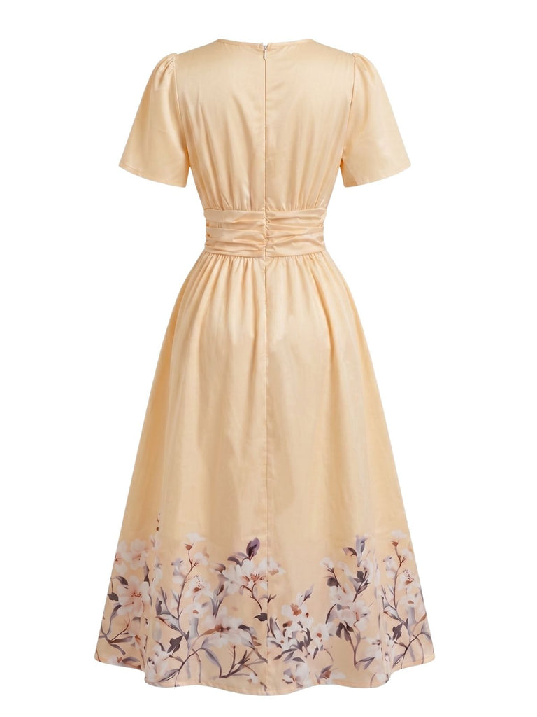 40er Kleid mit V-Ausschnitt und Blumen