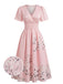 40er Kleid mit Blumen-Print und V-Ausschnitt