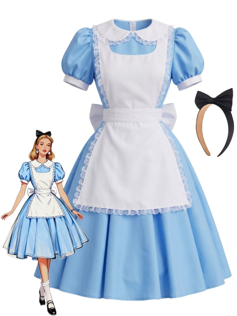 50er Wonderland Kostüm-Set mit Kleid und Schürze