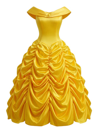 Gelbes 50er schulterfreies Kleid mit gestuft und Prinzessin