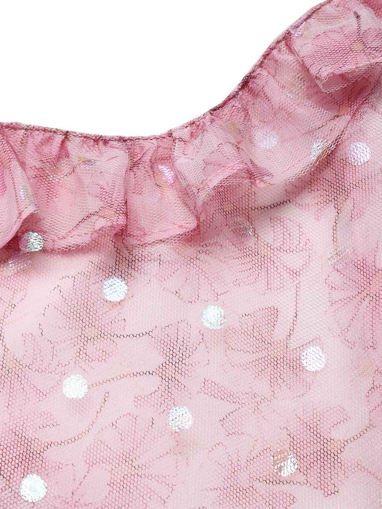 Rosa 50er Netzkleid mit Rüschen und Blumen