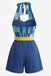Blauer 70er Romper mit Farbblock und Neckholder
